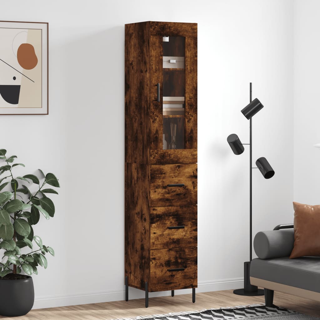 Highboard røkt eik 34,5x34x180 cm konstruert tre