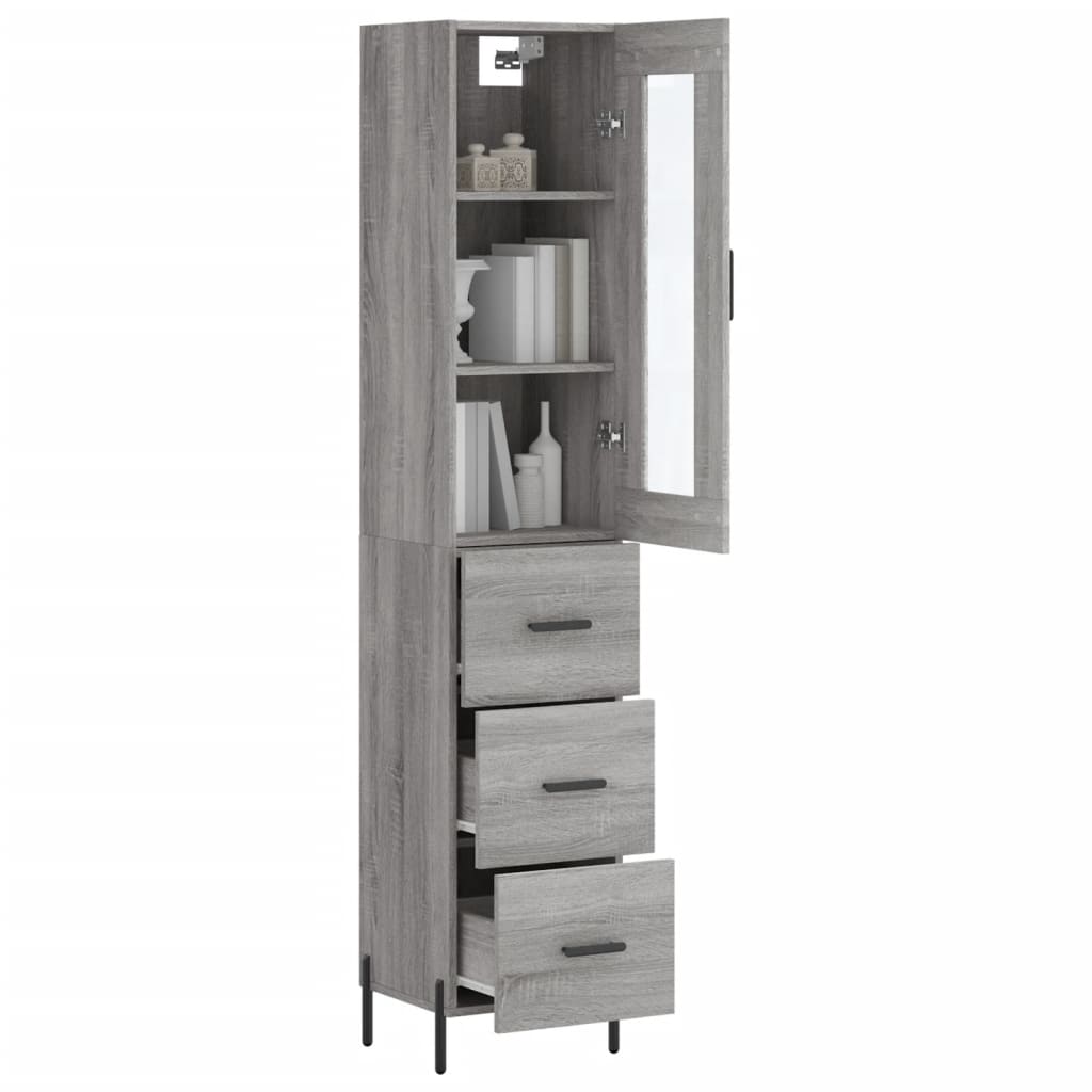 Highboard grå sonoma 34,5x34x180 cm konstruert tre