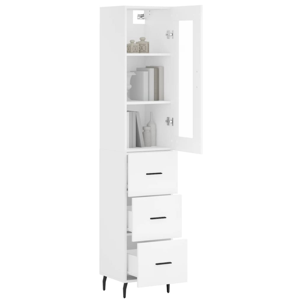 Highboard hvit 34,5x34x180 cm konstruert tre
