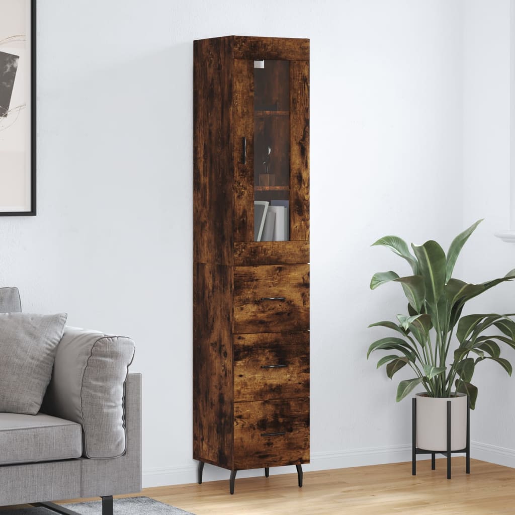 Highboard røkt eik 34,5x34x180 cm konstruert tre