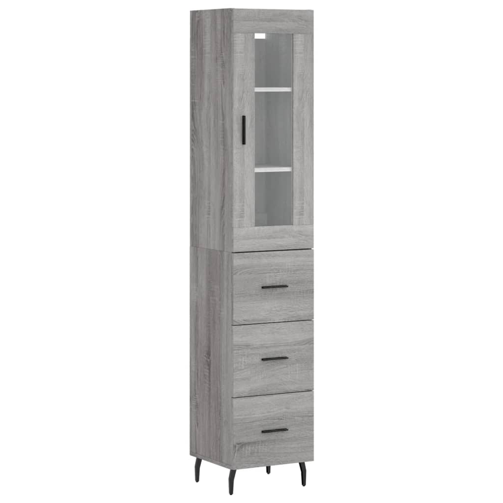 Highboard grå sonoma 34,5x34x180 cm konstruert tre