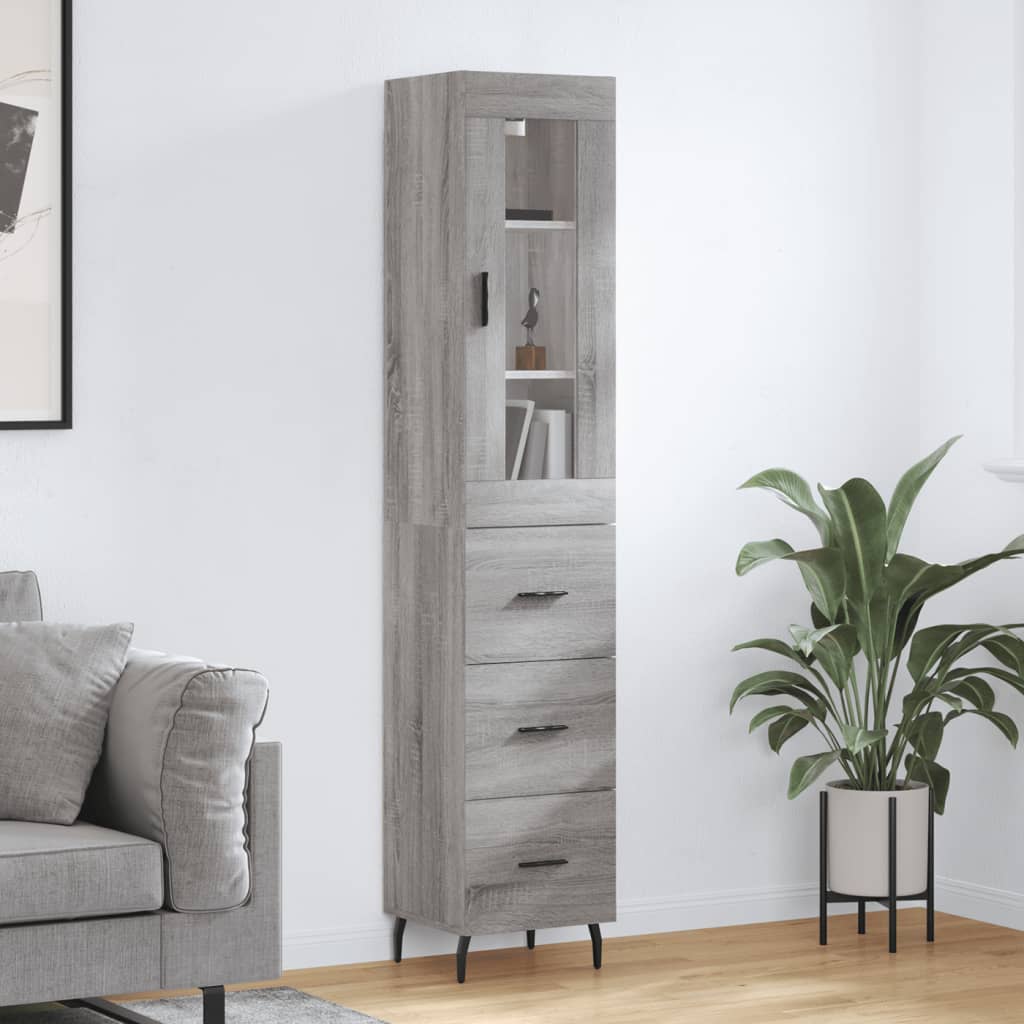 Highboard grå sonoma 34,5x34x180 cm konstruert tre