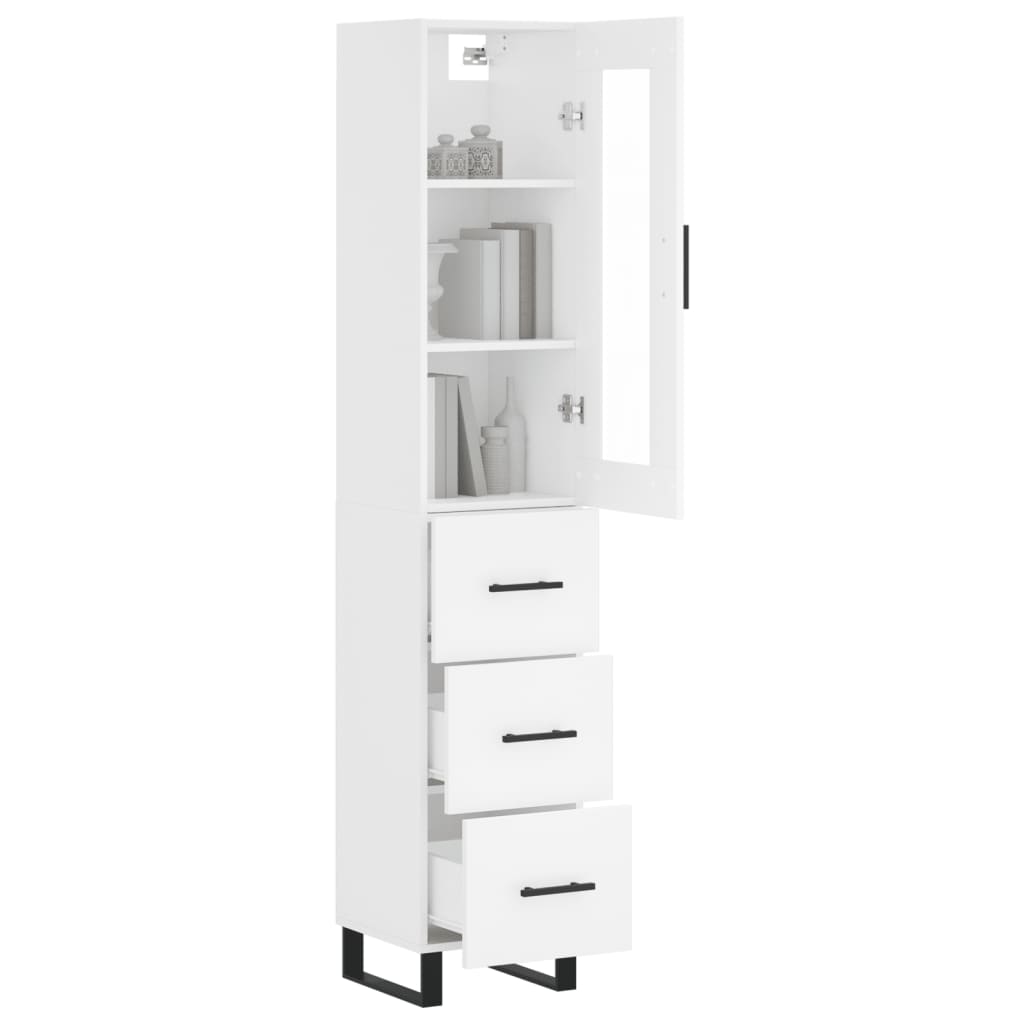 Highboard hvit 34,5x34x180 cm konstruert tre