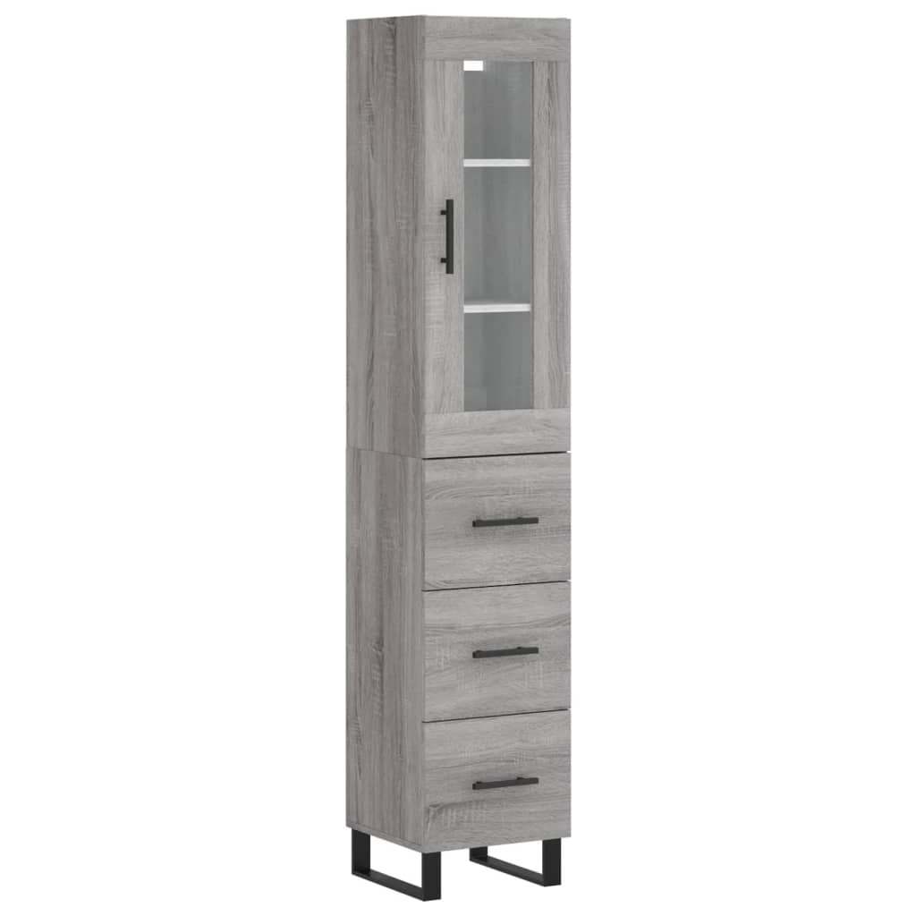 Highboard grå sonoma 34,5x34x180 cm konstruert tre