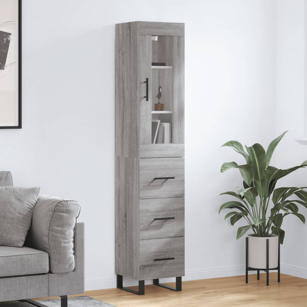 Highboard grå sonoma 34,5x34x180 cm konstruert tre