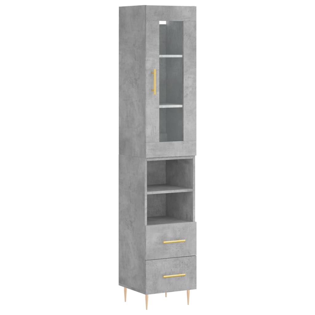 Highboard betonggrå 34,5x34x180 cm konstruert tre