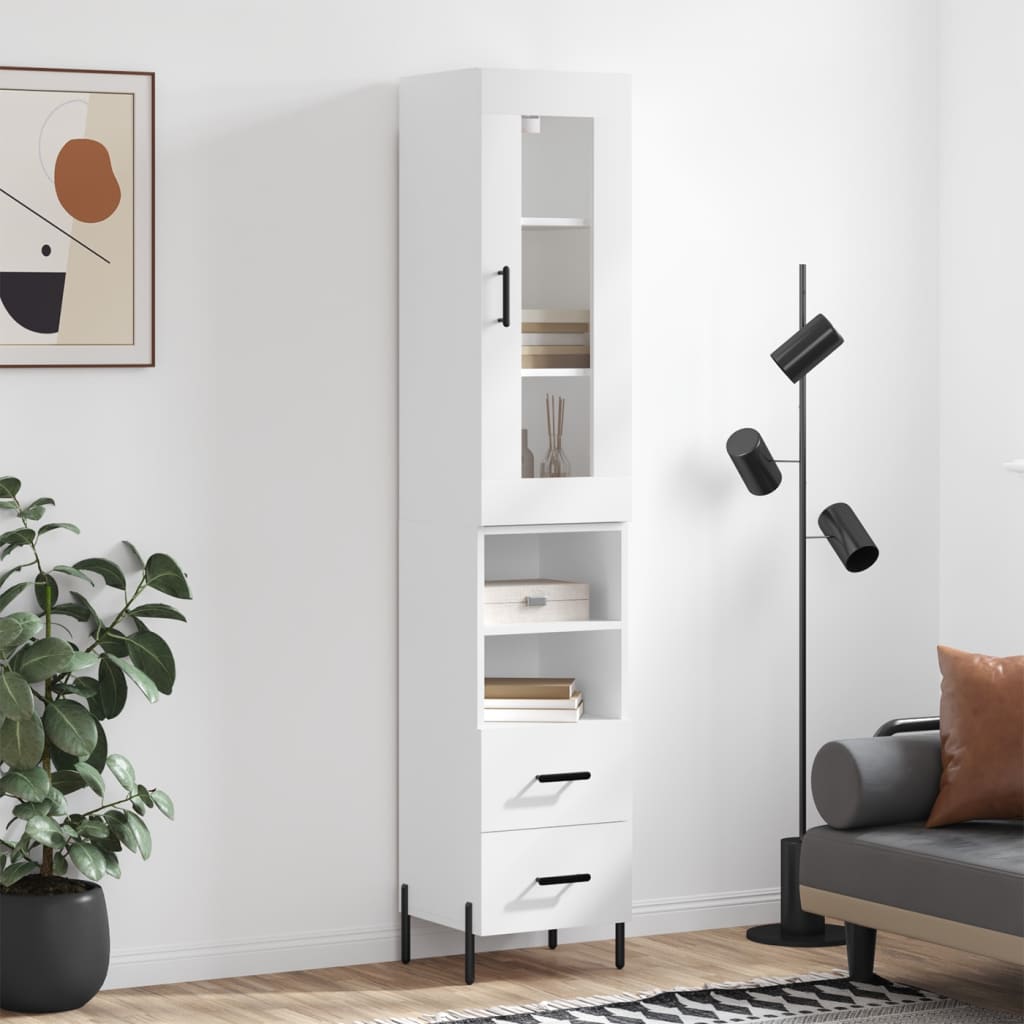 Highboard hvit 34,5x34x180 cm konstruert tre