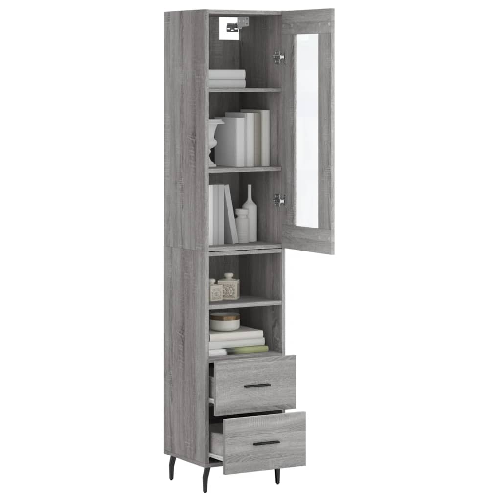 Highboard grå sonoma 34,5x34x180 cm konstruert tre