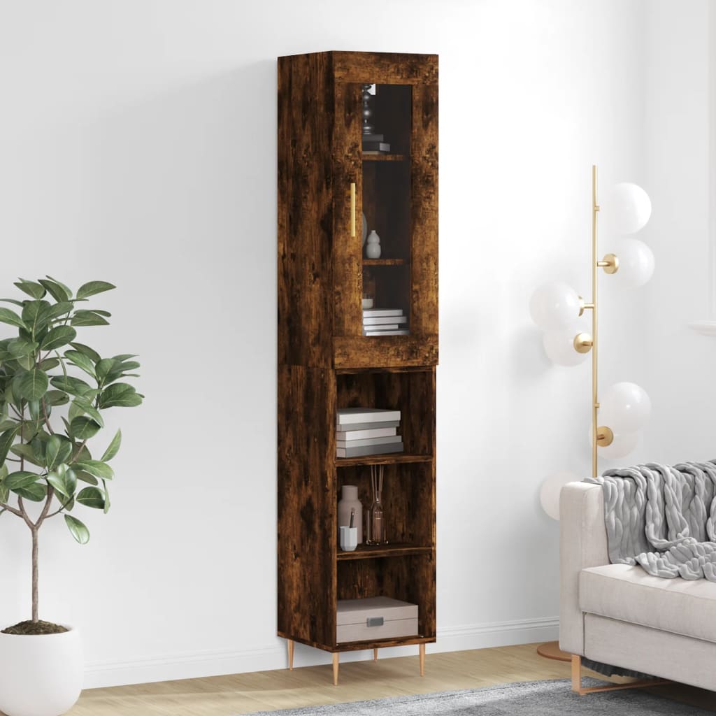 Highboard røkt eik 34,5x34x180 cm konstruert tre