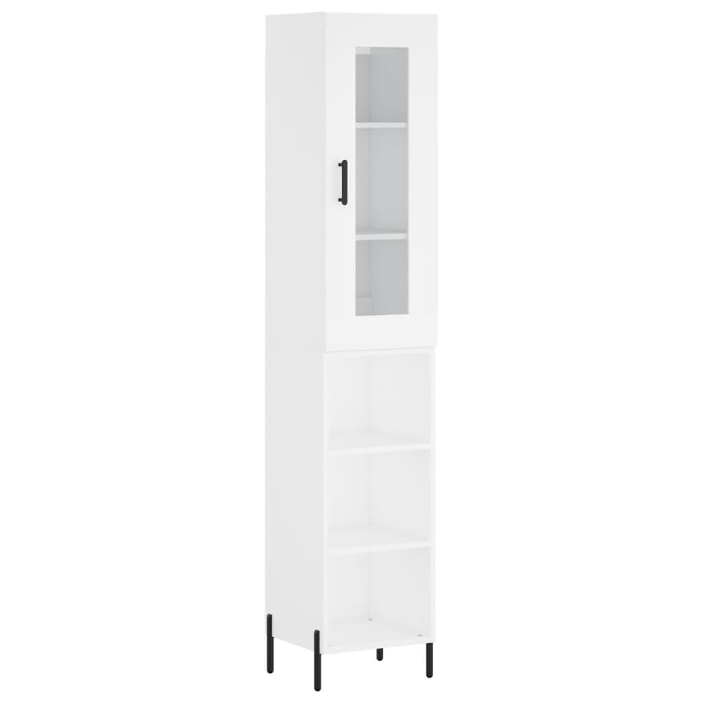 Highboard hvit 34,5x34x180 cm konstruert tre