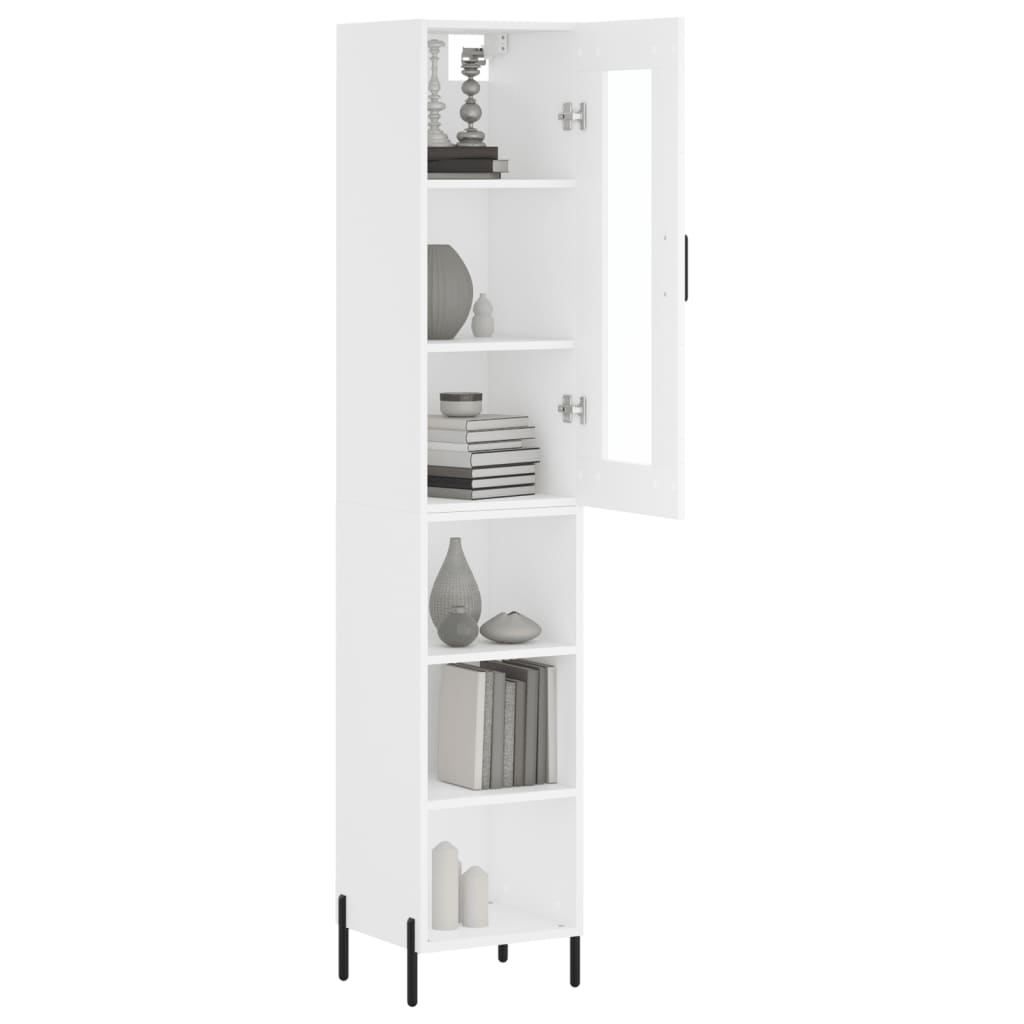 Highboard hvit 34,5x34x180 cm konstruert tre