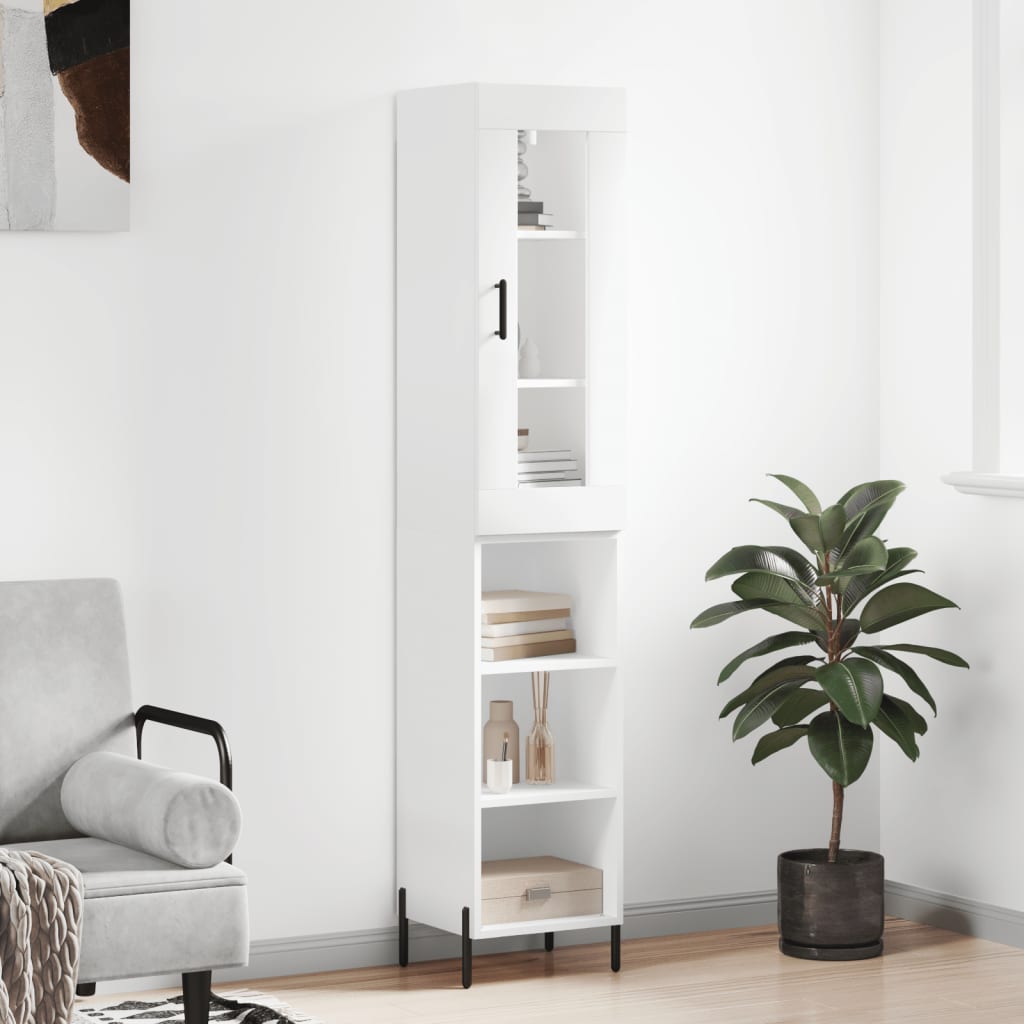Highboard hvit 34,5x34x180 cm konstruert tre