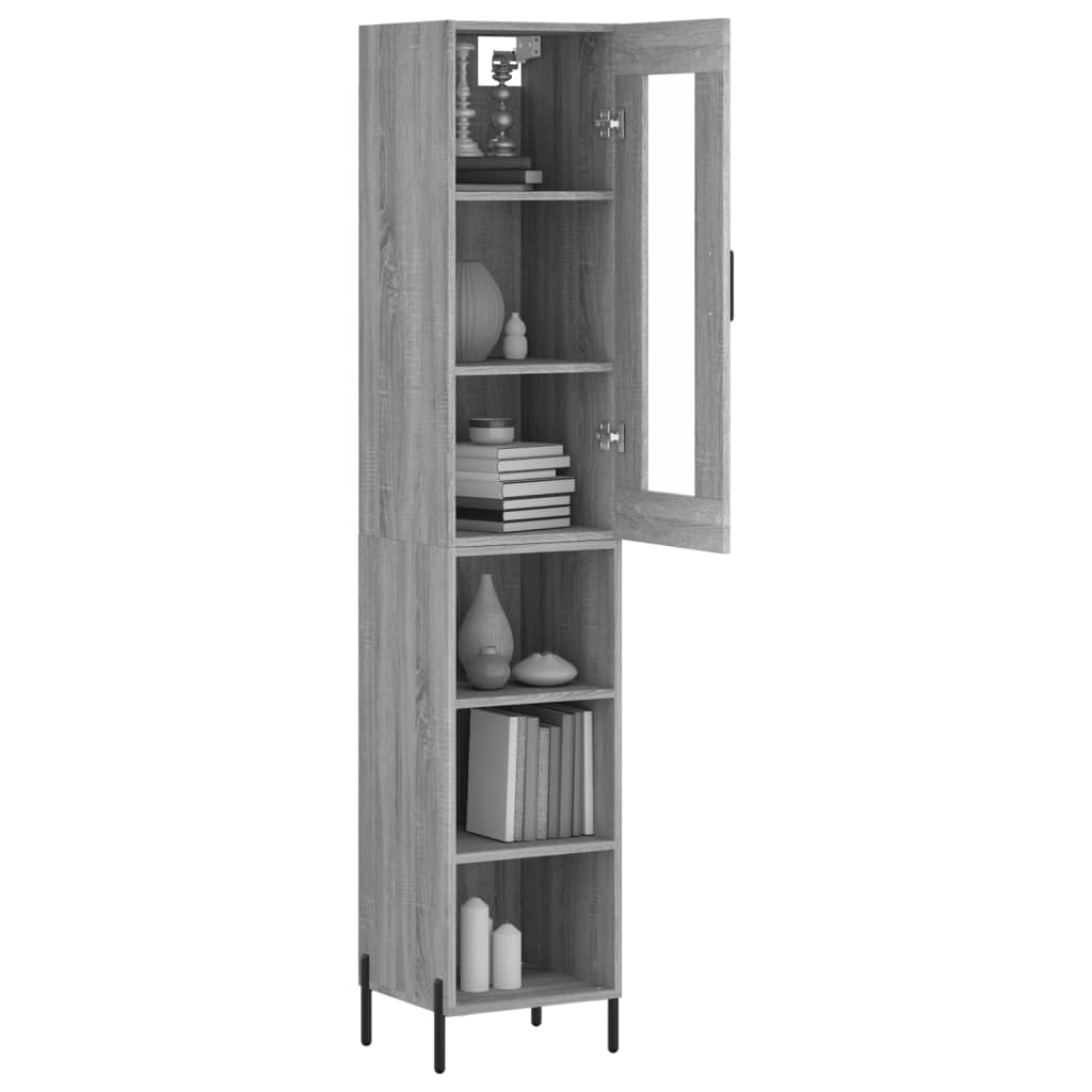 Highboard grå sonoma 34,5x34x180 cm konstruert tre