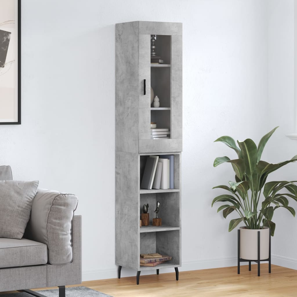 Highboard betonggrå 34,5x34x180 cm konstruert tre