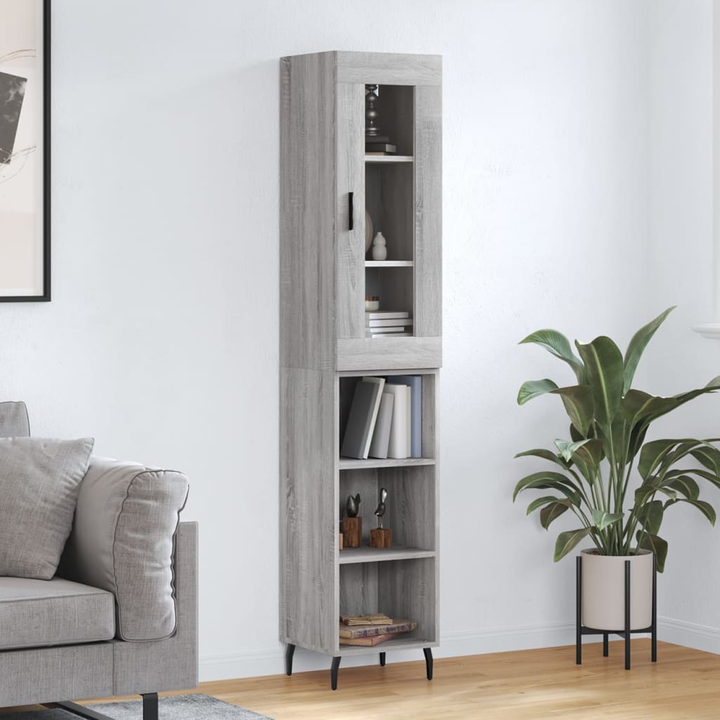 Highboard grå sonoma 34,5x34x180 cm konstruert tre