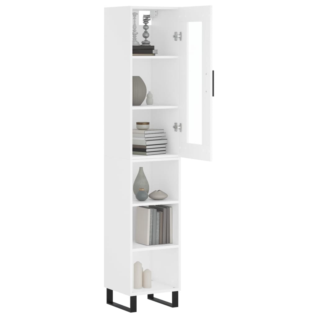 Highboard hvit 34,5x34x180 cm konstruert tre