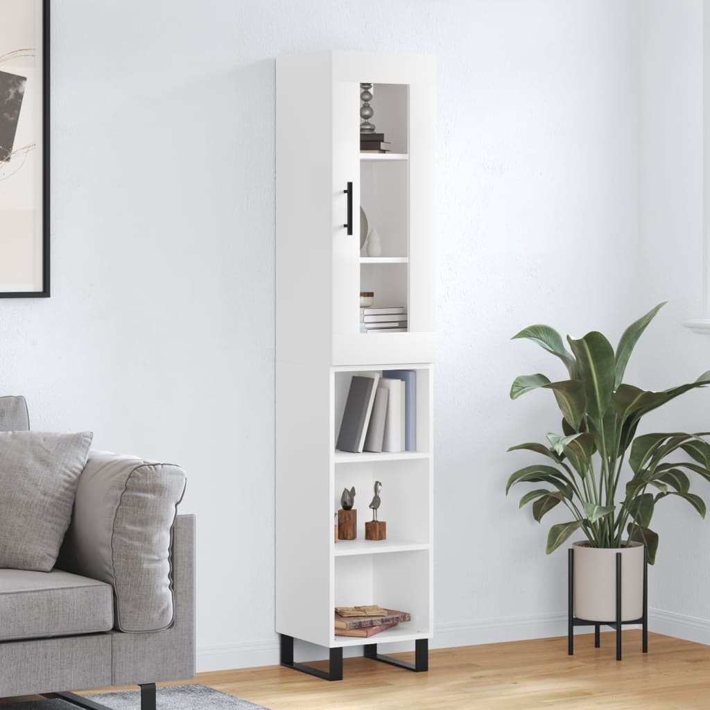 Highboard hvit 34,5x34x180 cm konstruert tre