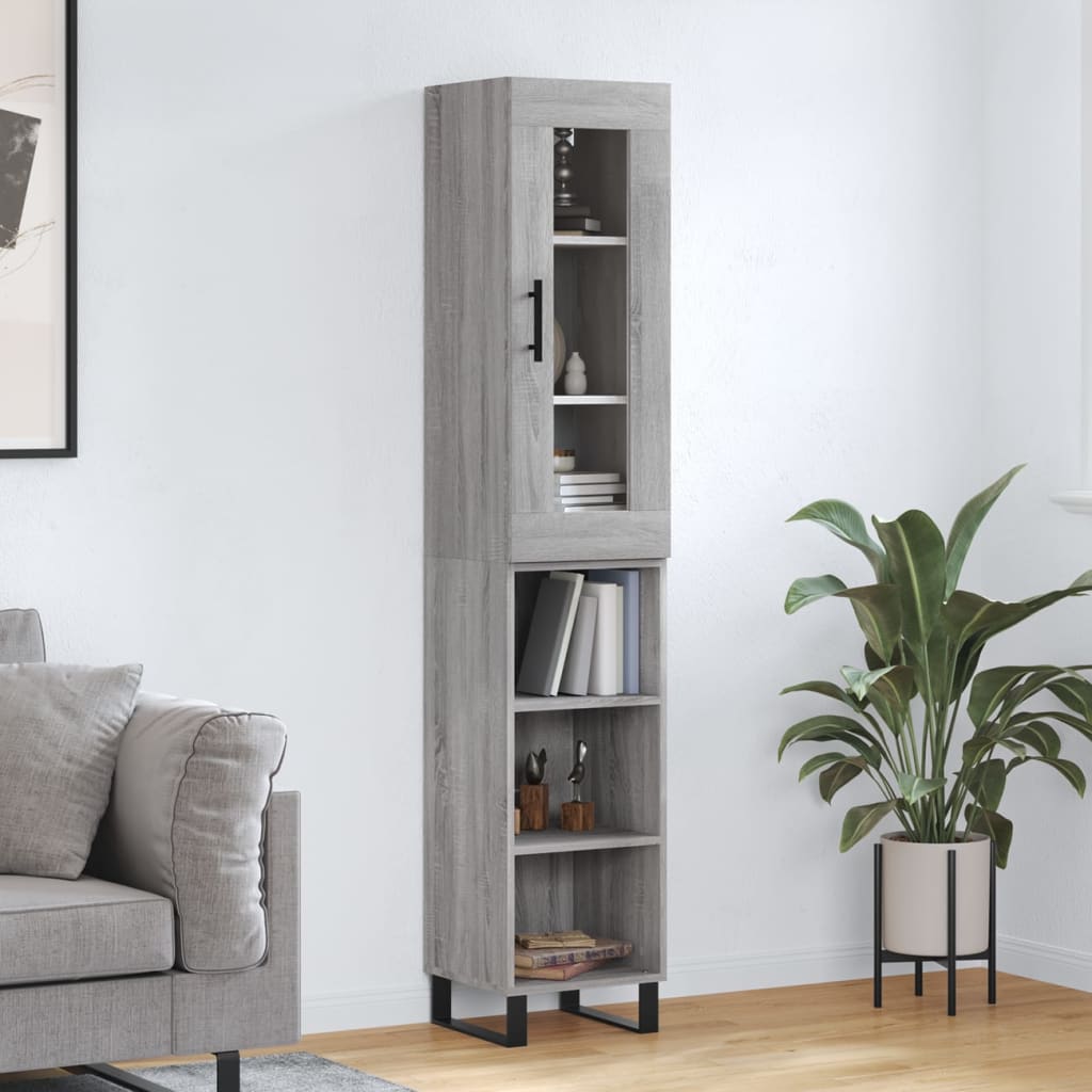 Highboard grå sonoma 34,5x34x180 cm konstruert tre