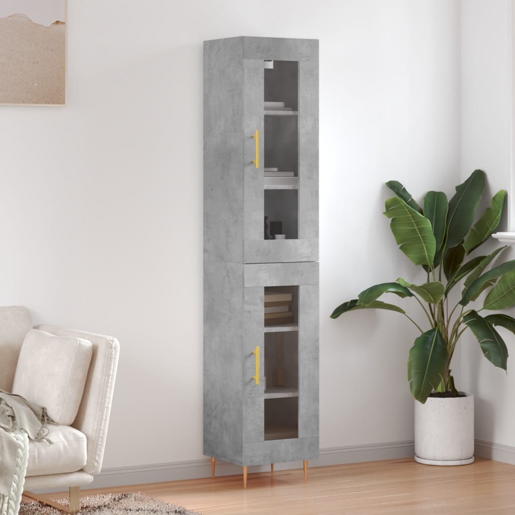 Highboard betonggrå 34,5x34x180 cm konstruert tre