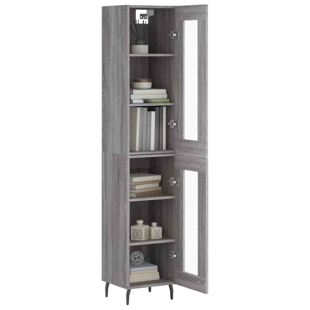 Highboard grå sonoma 34,5x34x180 cm konstruert tre