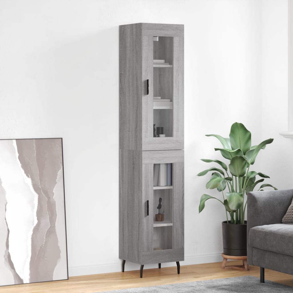 Highboard grå sonoma 34,5x34x180 cm konstruert tre