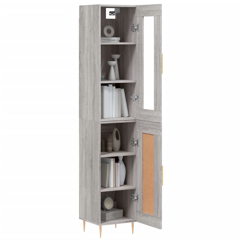 Highboard grå sonoma 34,5x34x180 cm konstruert tre