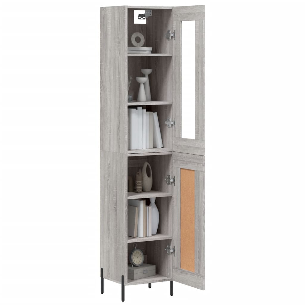 Highboard grå sonoma 34,5x34x180 cm konstruert tre