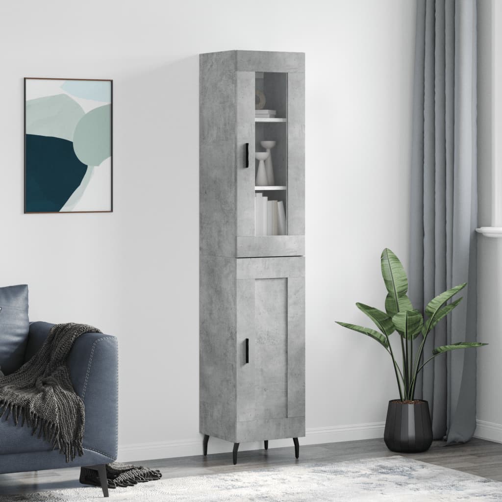 Highboard betonggrå 34,5x34x180 cm konstruert tre
