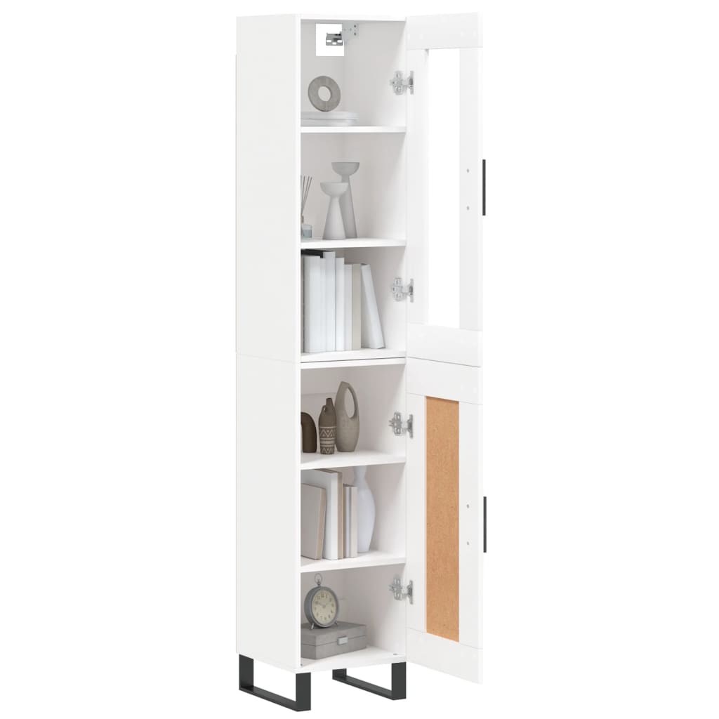 Highboard hvit 34,5x34x180 cm konstruert tre