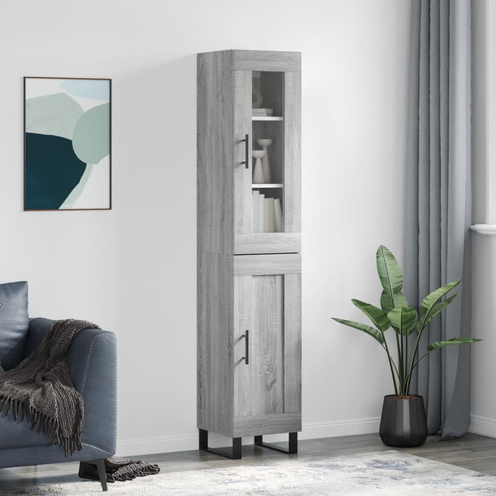 Highboard grå sonoma 34,5x34x180 cm konstruert tre