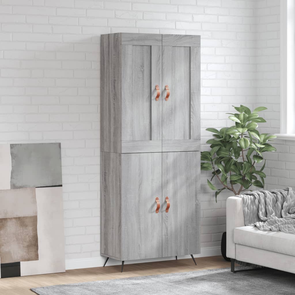 Highboard grå sonoma 69,5x34x180 cm konstruert tre
