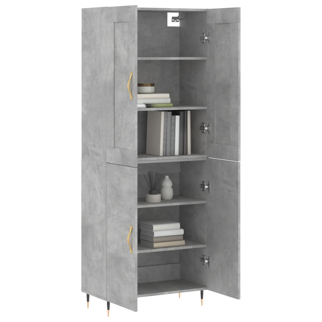 Highboard betonggrå 69,5x34x180 cm konstruert tre