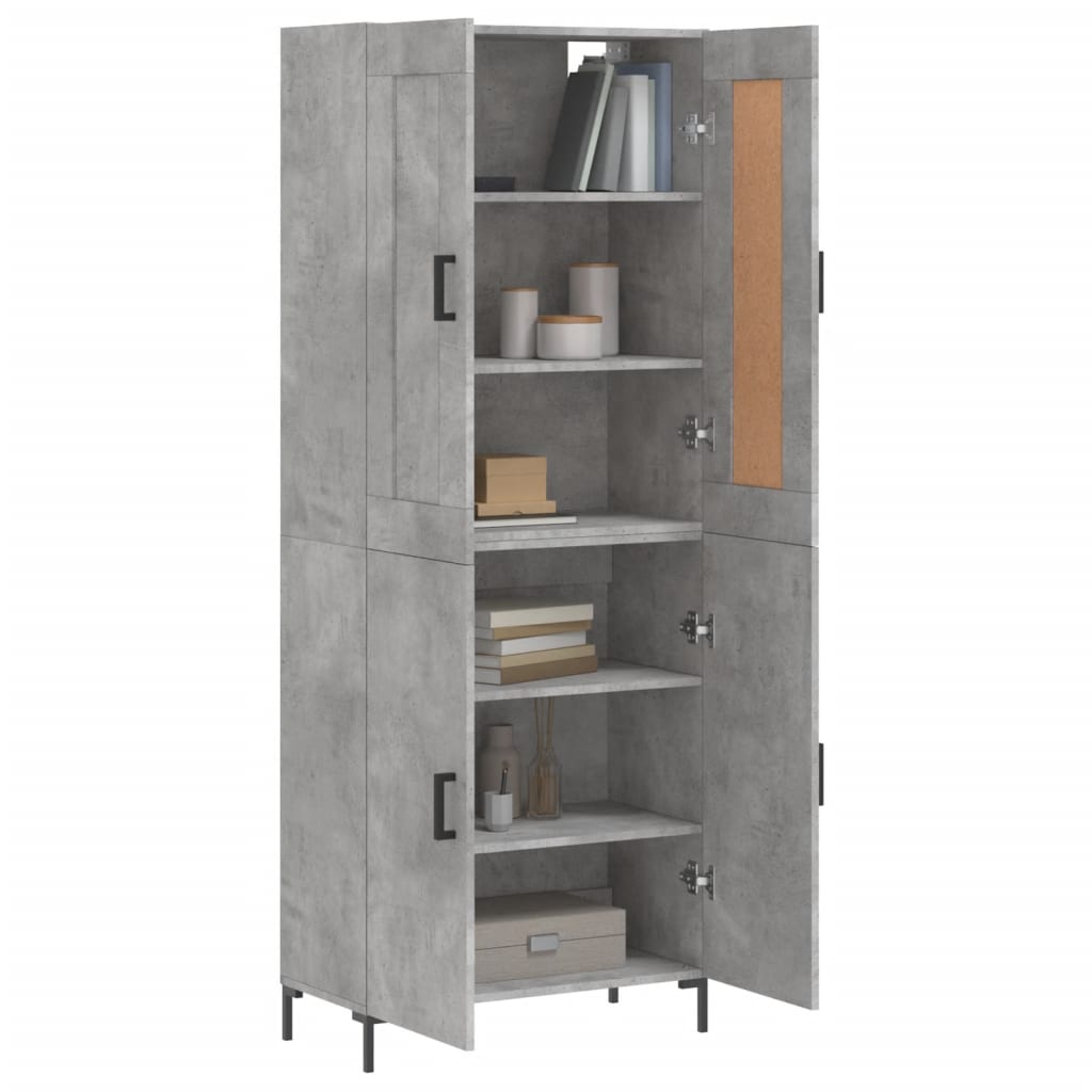 Highboard betonggrå 69,5x34x180 cm konstruert tre