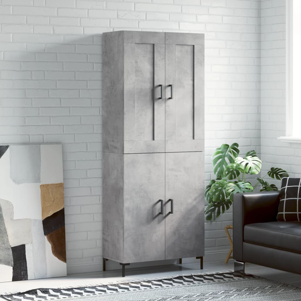 Highboard betonggrå 69,5x34x180 cm konstruert tre