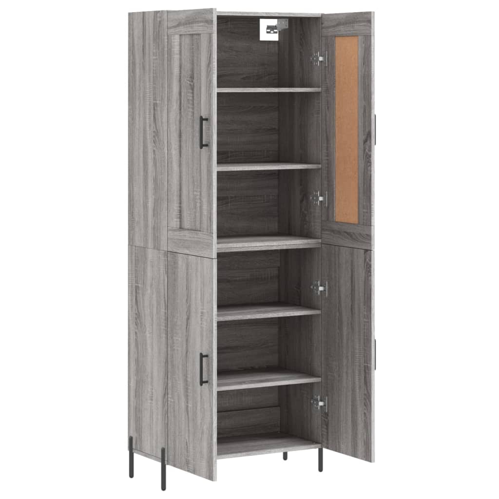 Highboard grå sonoma 69,5x34x180 cm konstruert tre