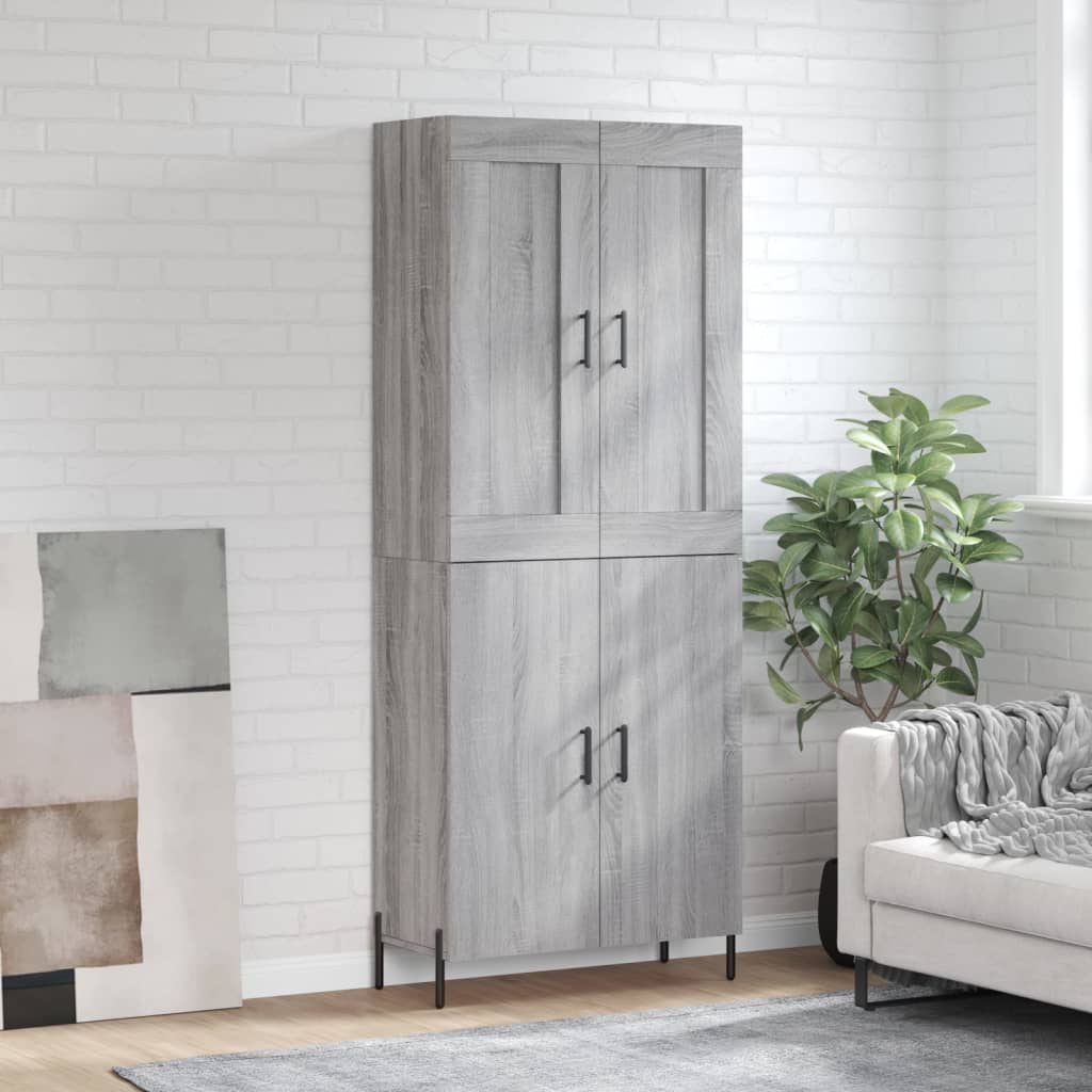Highboard grå sonoma 69,5x34x180 cm konstruert tre