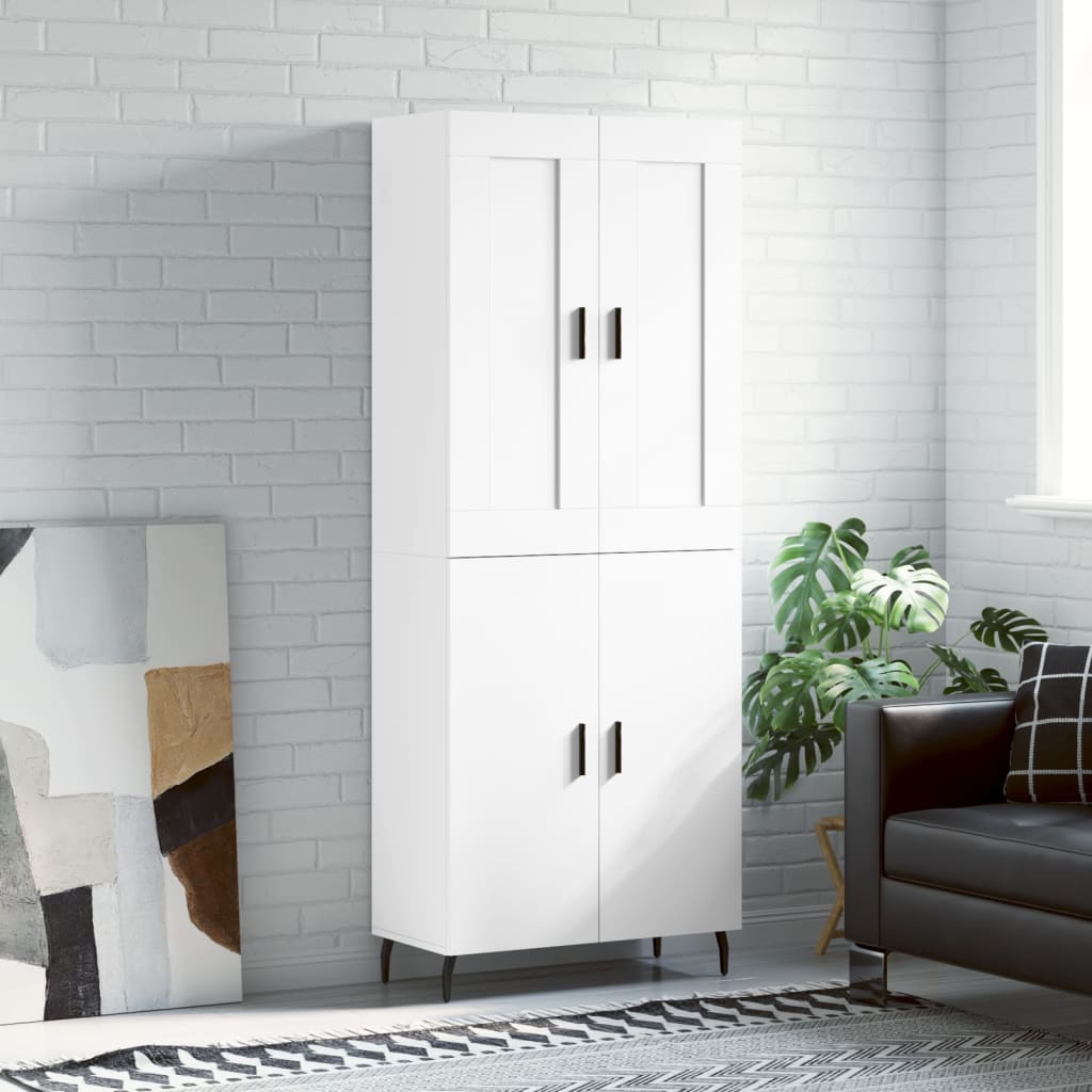 Highboard hvit 69,5x34x180 cm konstruert tre
