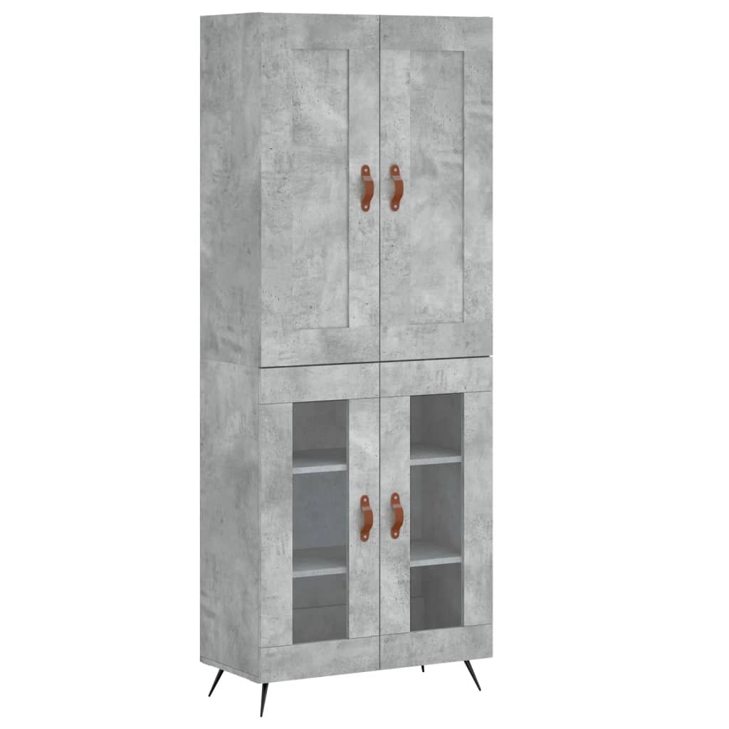 Highboard betonggrå 69,5x34x180 cm konstruert tre