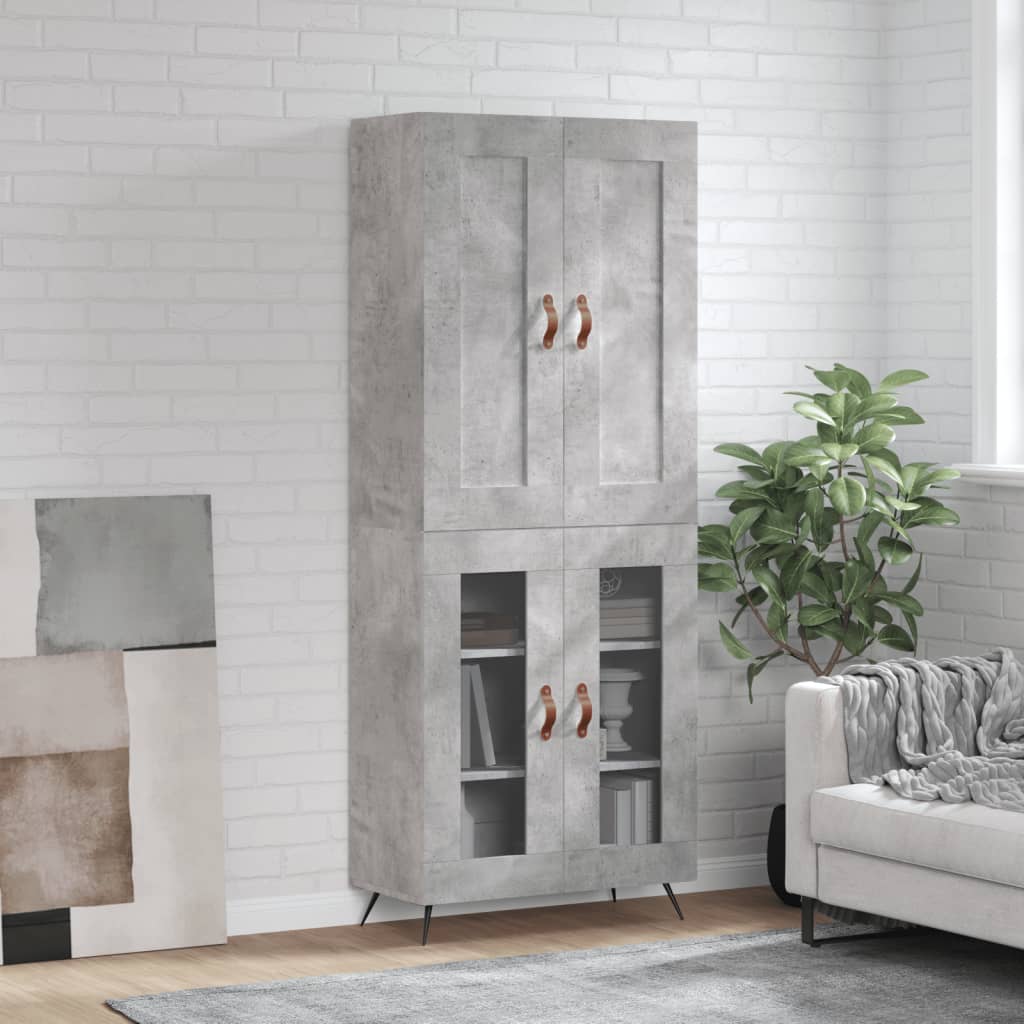 Highboard betonggrå 69,5x34x180 cm konstruert tre