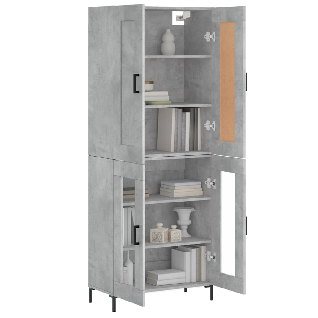 Highboard betonggrå 69,5x34x180 cm konstruert tre