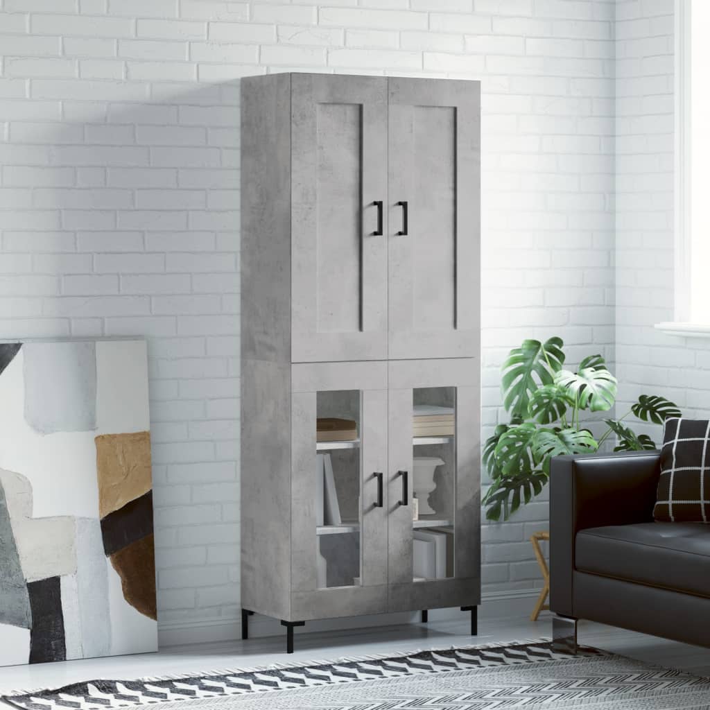 Highboard betonggrå 69,5x34x180 cm konstruert tre