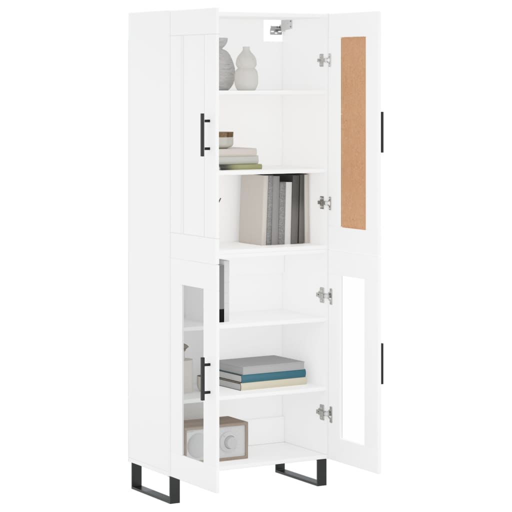 Highboard hvit 69,5x34x180 cm konstruert tre