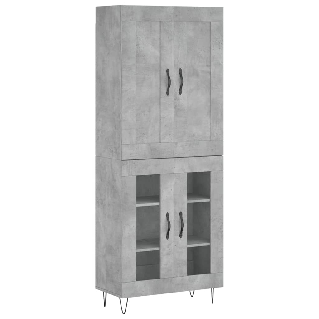 Highboard betonggrå 69,5x34x180 cm konstruert tre