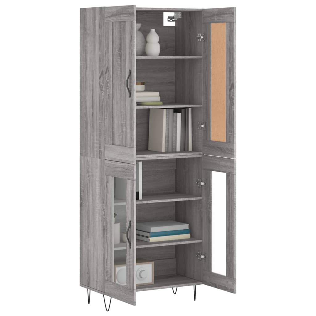 Highboard grå sonoma 69,5x34x180 cm konstruert tre