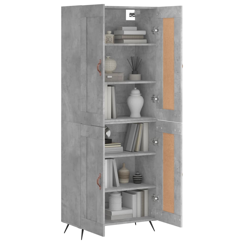 Highboard betonggrå 69,5x34x180 cm konstruert tre