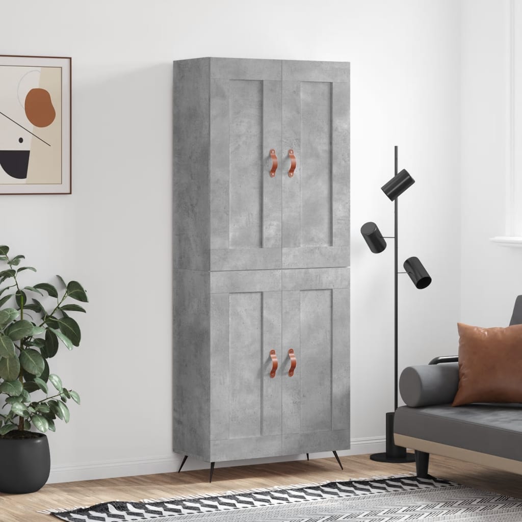 Highboard betonggrå 69,5x34x180 cm konstruert tre