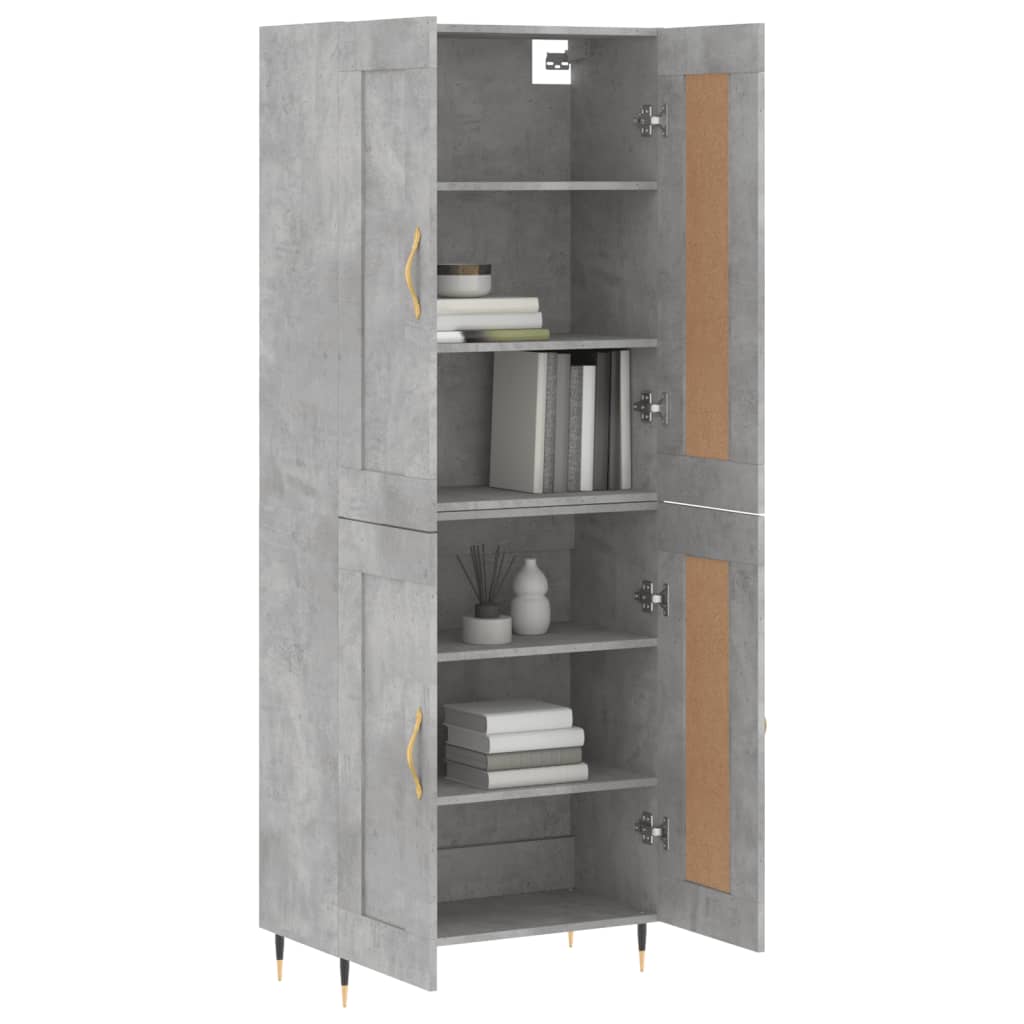 Highboard betonggrå 69,5x34x180 cm konstruert tre