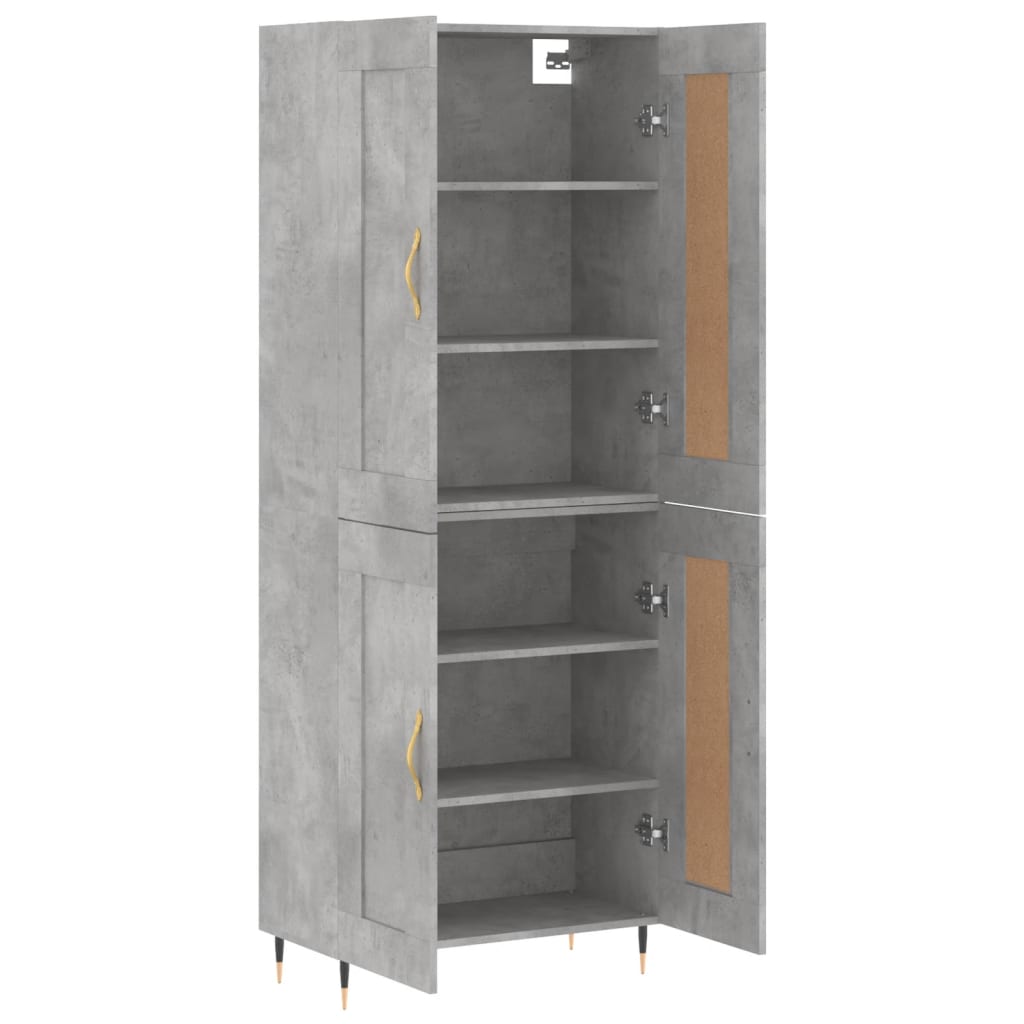 Highboard betonggrå 69,5x34x180 cm konstruert tre