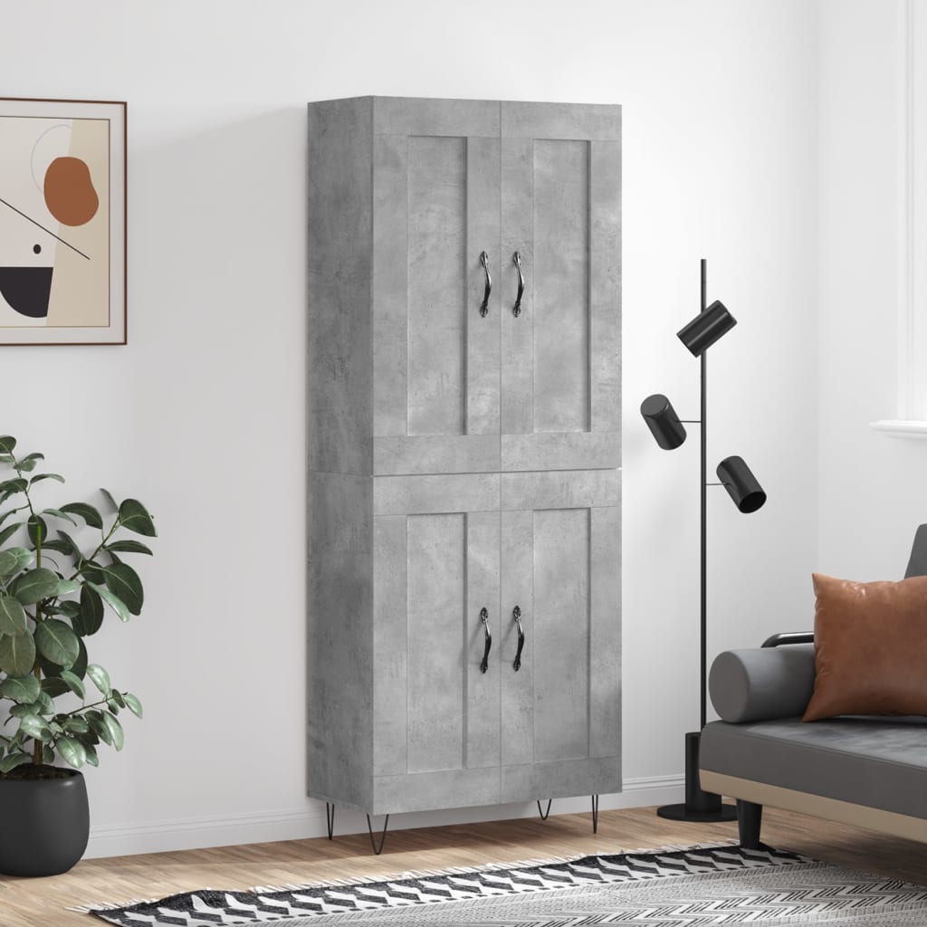 Highboard betonggrå 69,5x34x180 cm konstruert tre