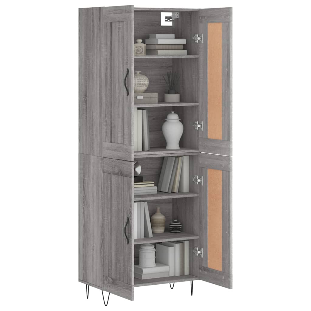 Highboard grå sonoma 69,5x34x180 cm konstruert tre
